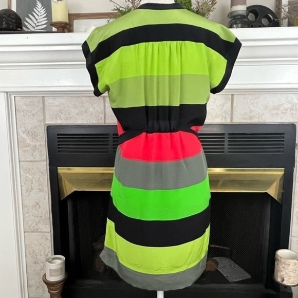 Twelfth Street By Cynthia Vincent Bright Color Block Silk Shirt Dress With A Tie - Picture 9 of 12